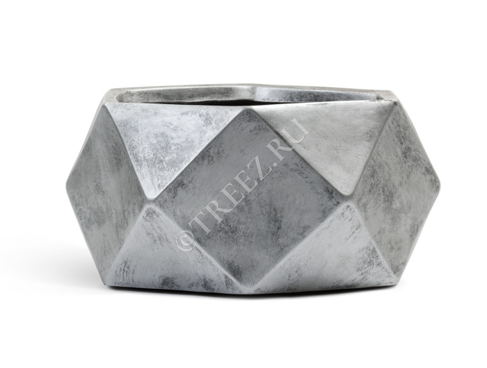 Кашпо TREEZ ERGO - Rombo - Низкая чаша-многогранник - Состаренное серебро фото