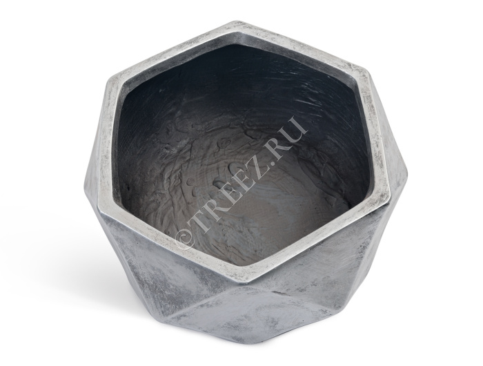 Кашпо TREEZ ERGO - Rombo - Низкая чаша-многогранник - Состаренное серебро фото