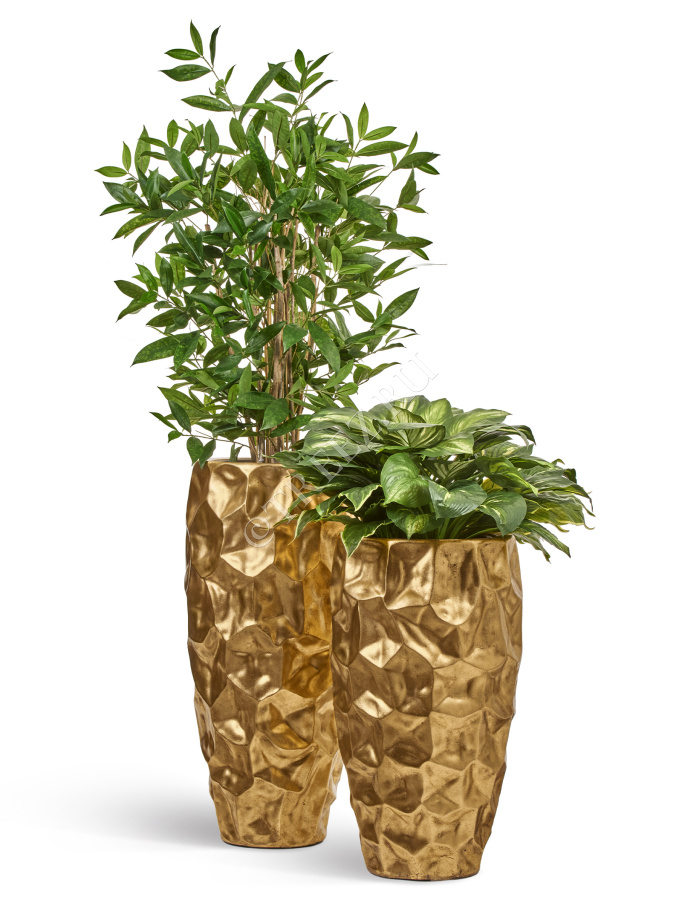 Кашпо TREEZ Effectory - Metal - Высокий округлый конус Design Crumple - Сусальное золото фото