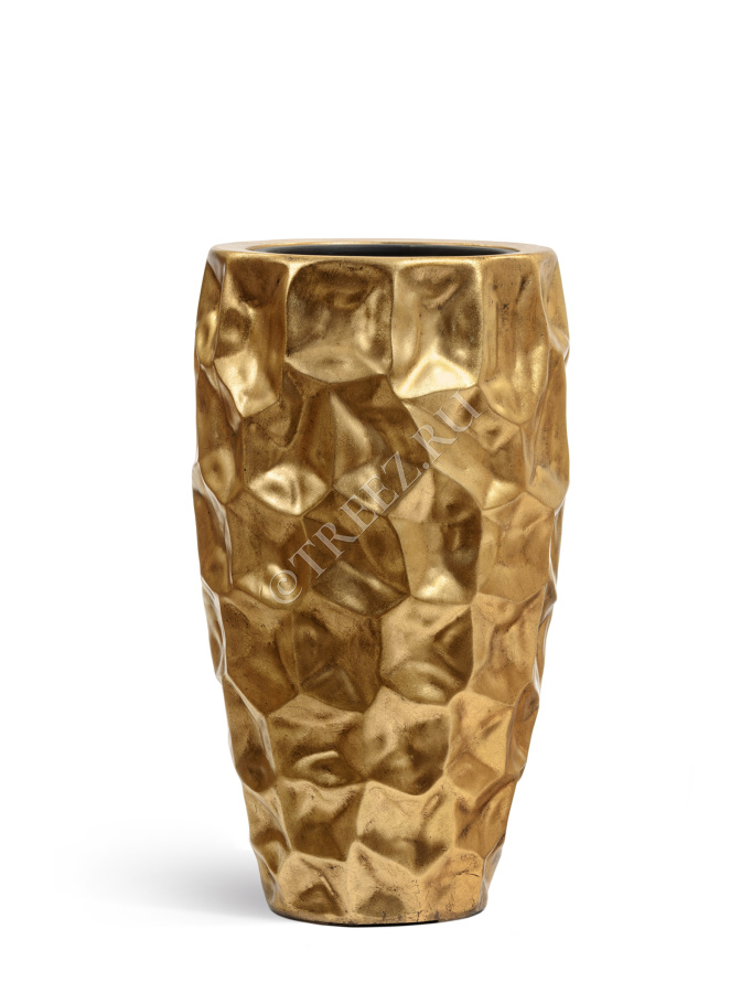 Кашпо TREEZ Effectory - Metal - Высокий округлый конус Design Crumple - Сусальное золото фото
