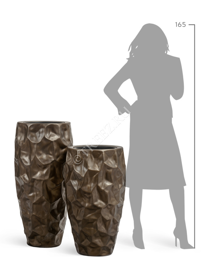 Кашпо TREEZ Effectory - Metal - Высокий округлый конус Design Crumple - Чернёная бронза фото