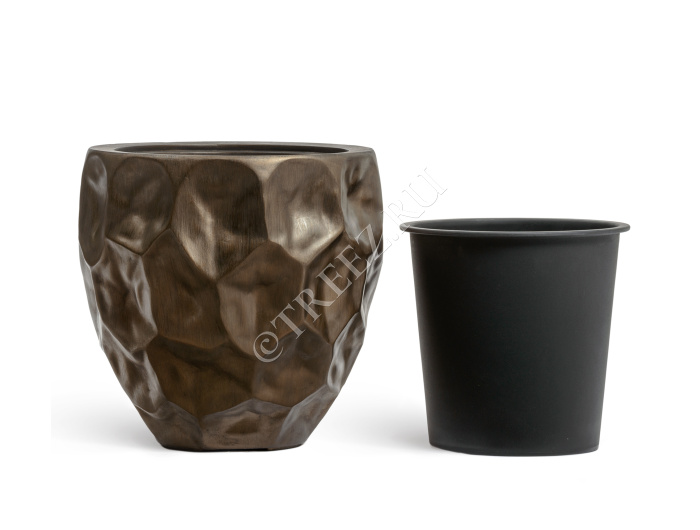 Кашпо TREEZ Effectory - Metal - Округлая чаша Design Crumple - Чернёная бронза фото