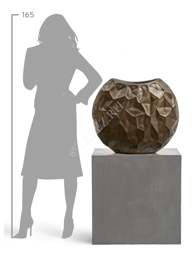 Кашпо TREEZ Effectory - Metal - Плоская сфера Design Crumple - Чернёная бронза фото