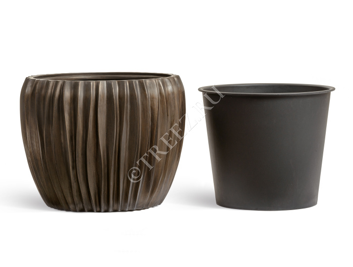 Кашпо TREEZ Effectory - Metal - Чаша Design Wave - Чернёная бронза фото