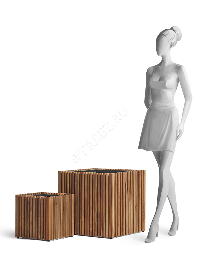 Кашпо TREEZ Effectory - Timberline - Куб - Тёмное дерево фото