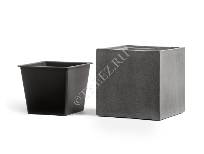 Кашпо TREEZ Effectory - Beton - Куб - Тёмно-серый бетон фото