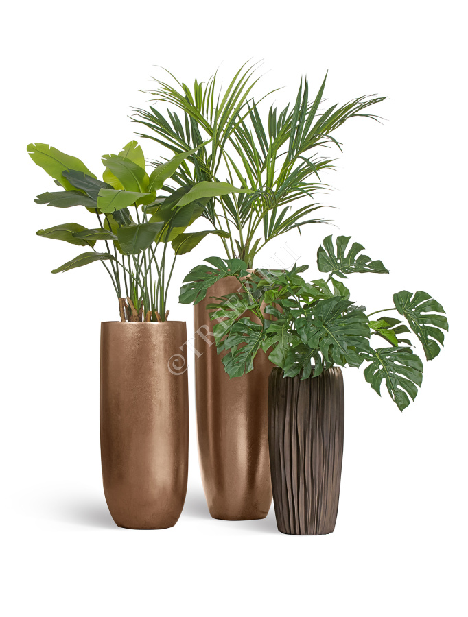 Кашпо TREEZ Effectory - Metal - Высокий округлый конус - Тёмное матовое золото фото