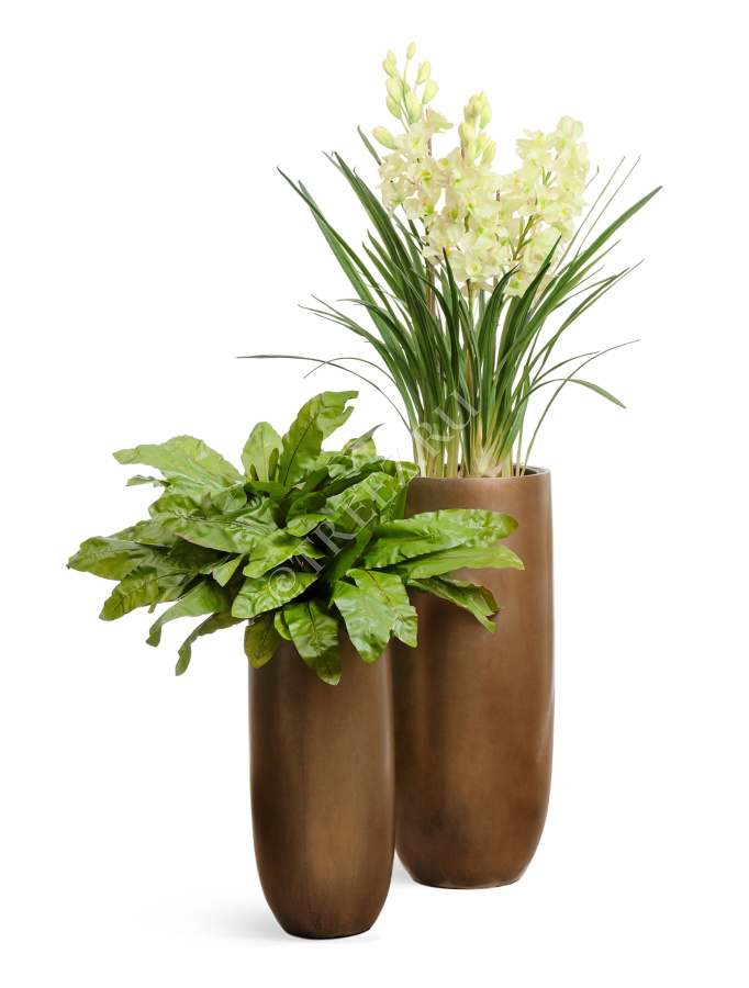 Кашпо TREEZ Effectory - Metal - Высокий округлый конус - Тёмное матовое золото фото