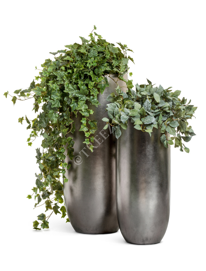 Кашпо TREEZ Effectory - Metal - Высокий округлый конус - Стальное серебро фото