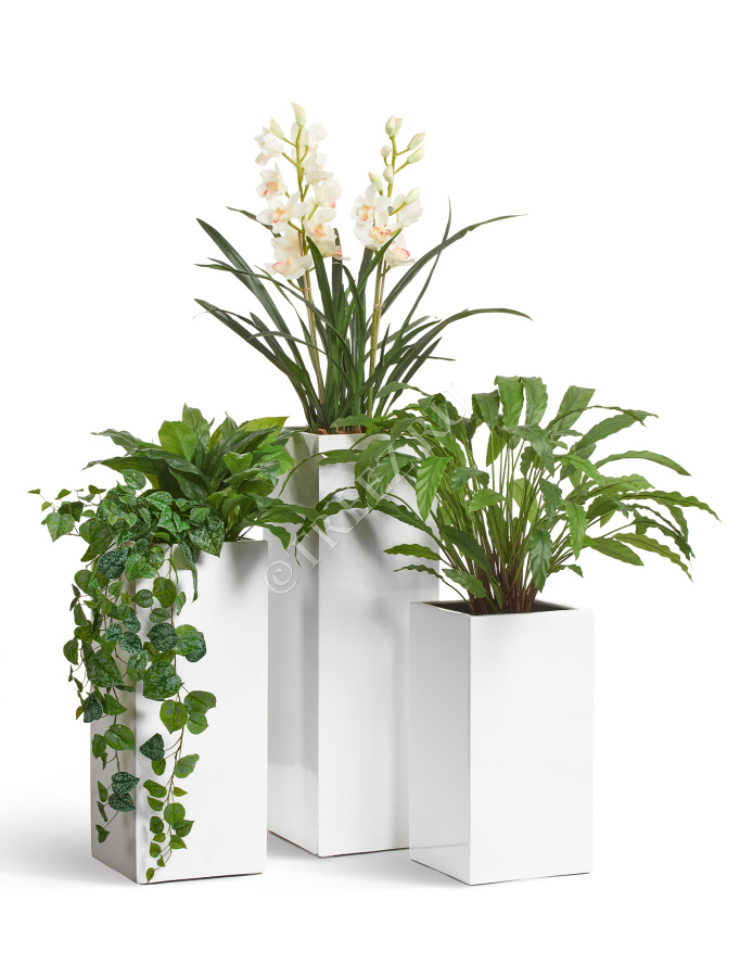 Кашпо TREEZ Effectory - Gloss - Высокий куб - Белый глянцевый лак фото