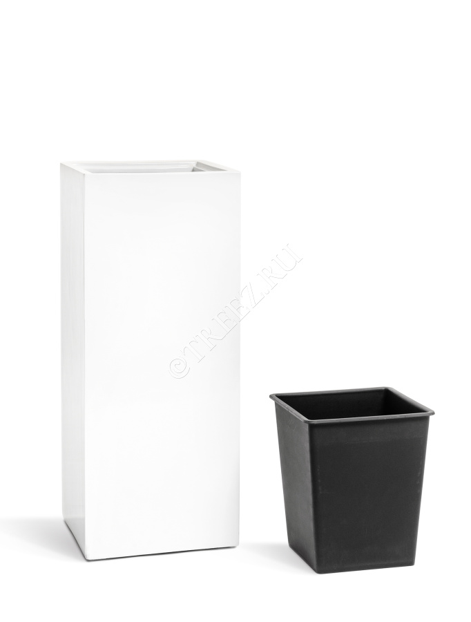 Кашпо TREEZ Effectory - Gloss - Высокий куб - Белый глянцевый лак фото