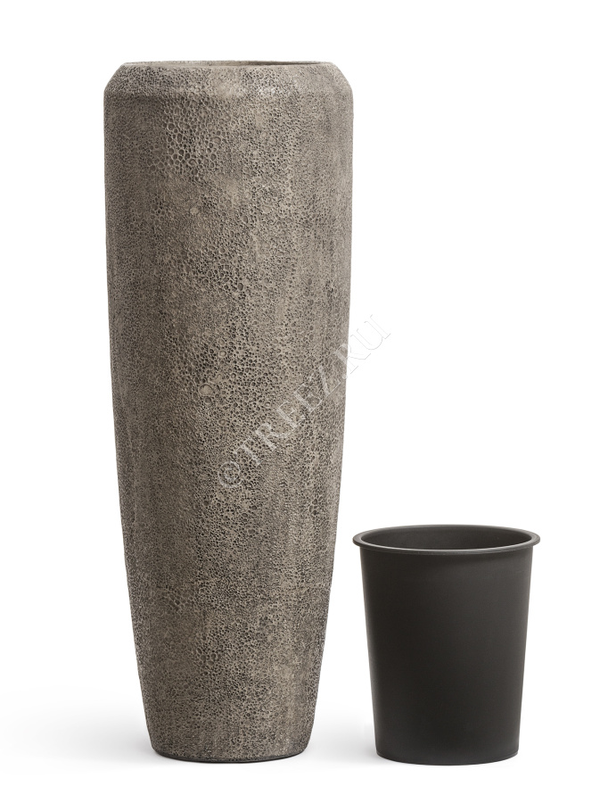 Кашпо TREEZ Effectory - Volcano - Высокий конус Design - Серо-коричневый туф фото